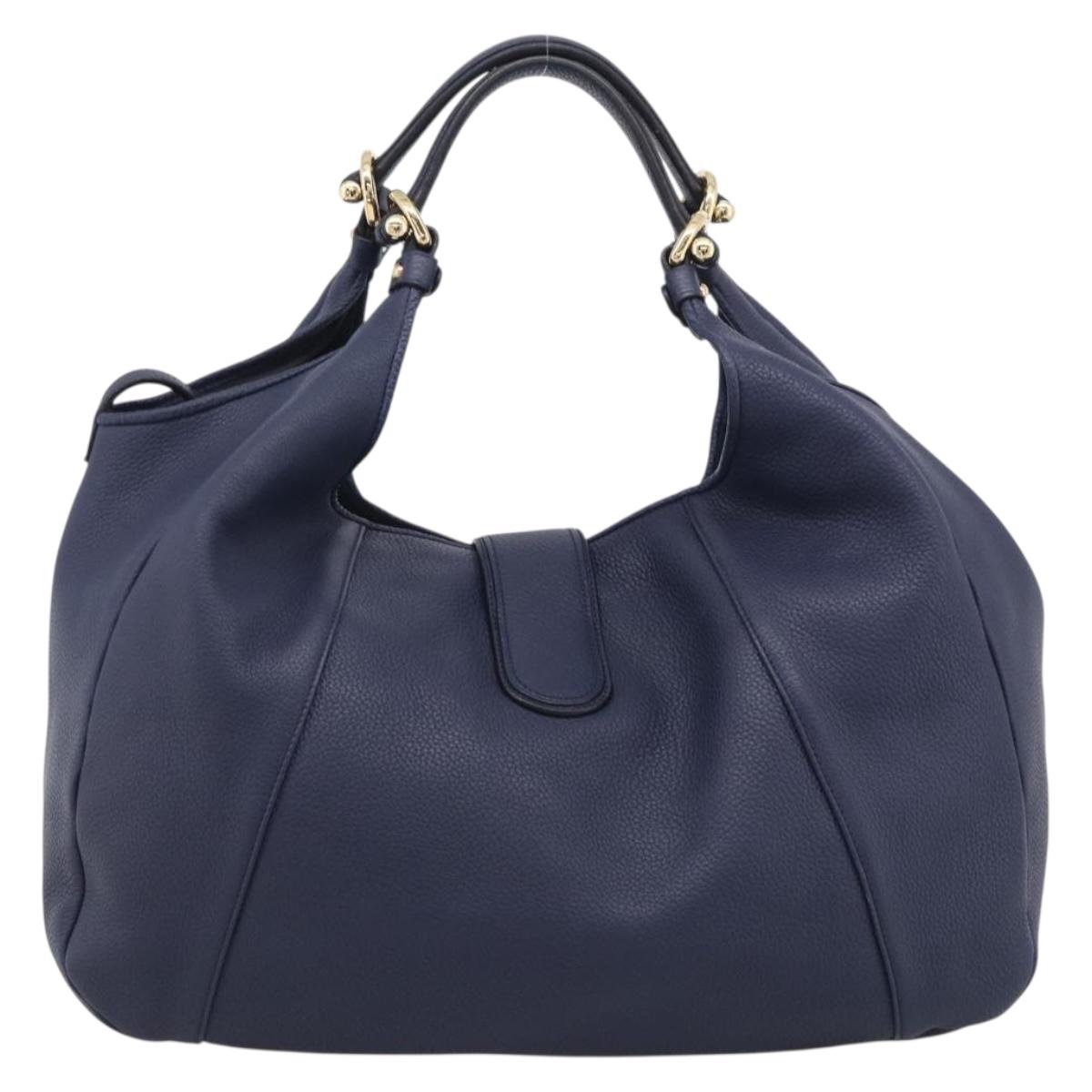 LOEWE Karie Shoulder Bag Leather Navy Gold Auth 209899V