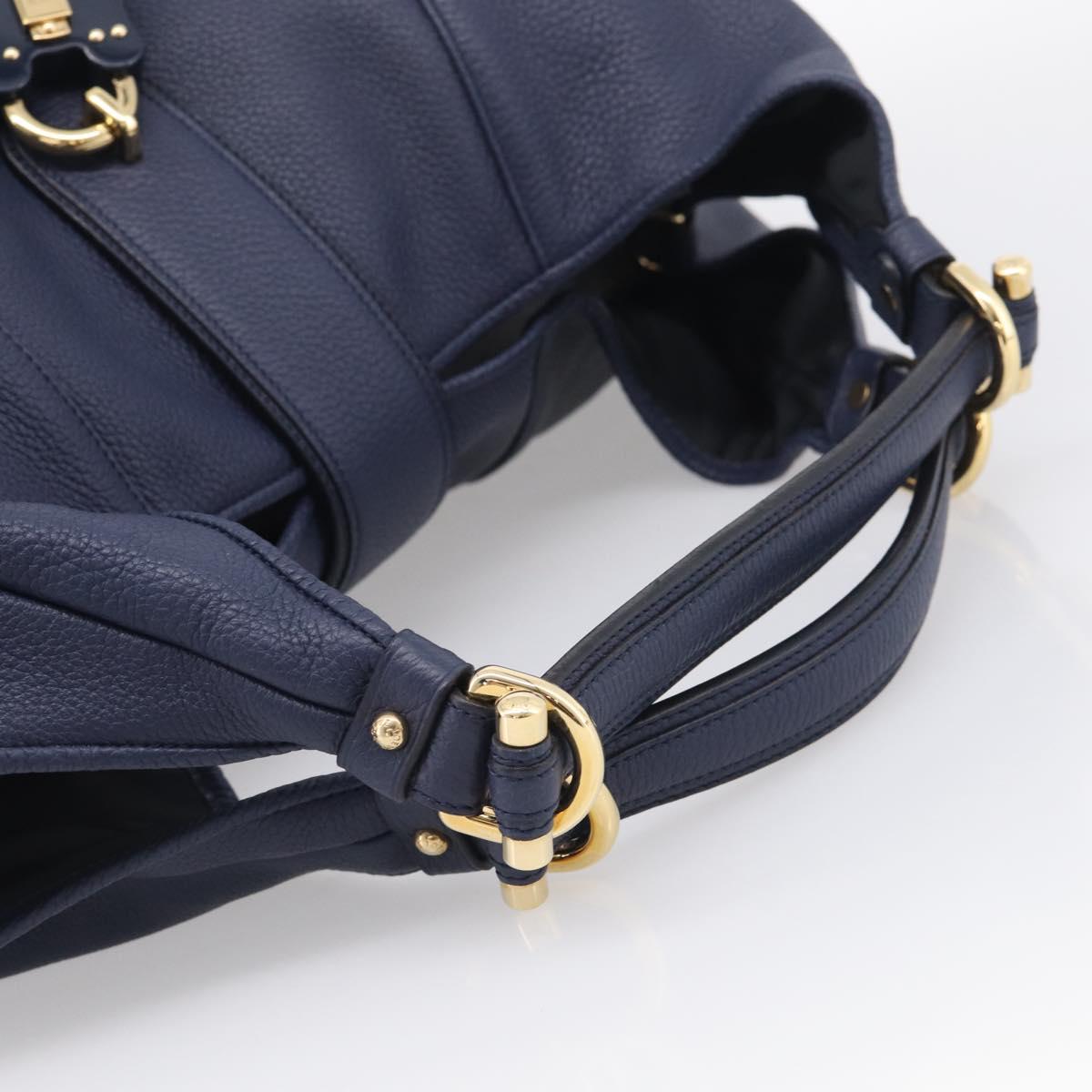 LOEWE Karie Shoulder Bag Leather Navy Gold Auth 209899V