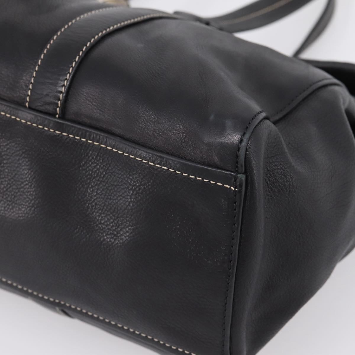 PRADA Shoulder Bag Leather Black Silver Auth 209900V