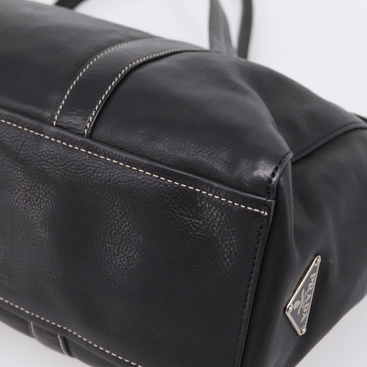 PRADA Shoulder Bag Leather Black Silver Auth 209900V