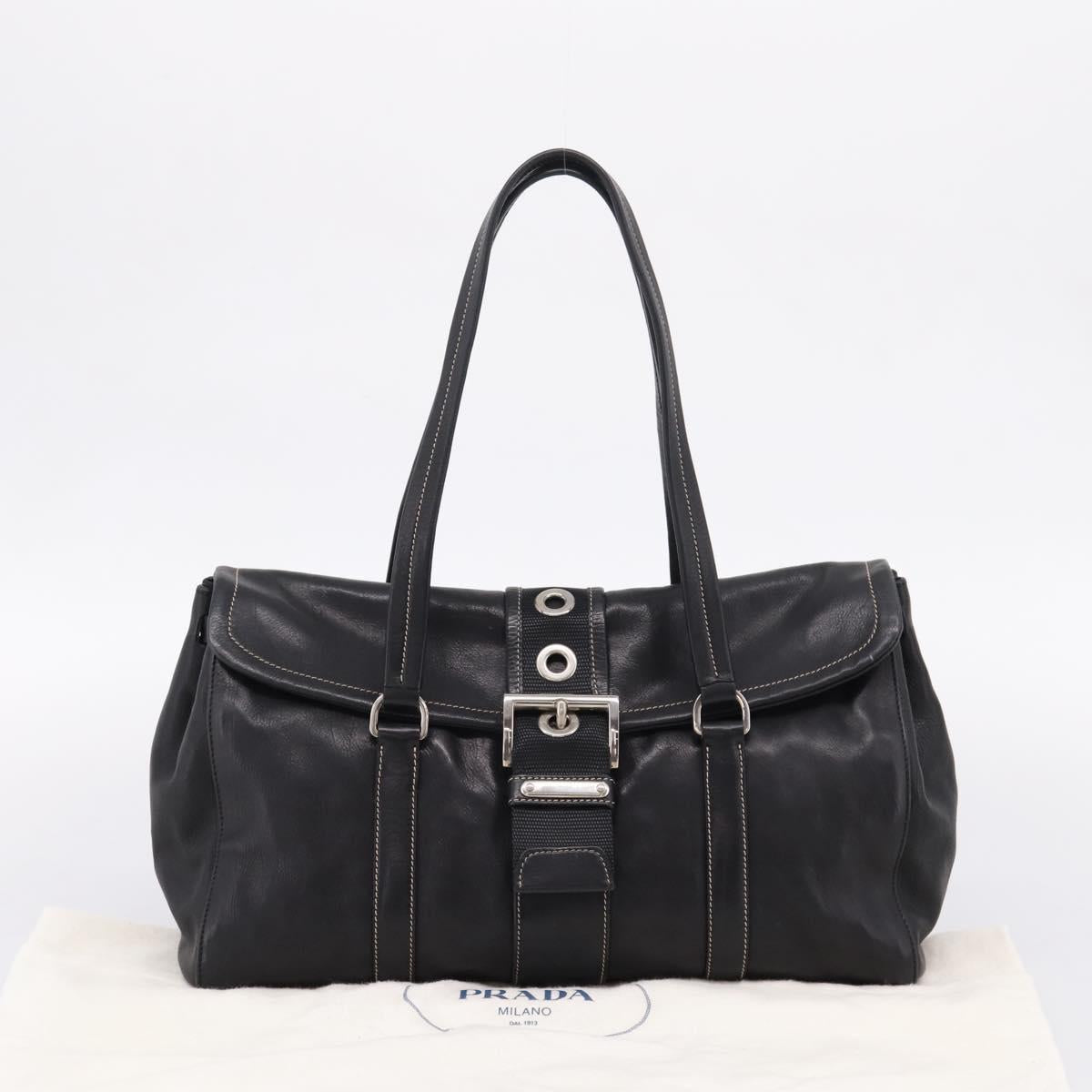 PRADA Shoulder Bag Leather Black Silver Auth 209900V