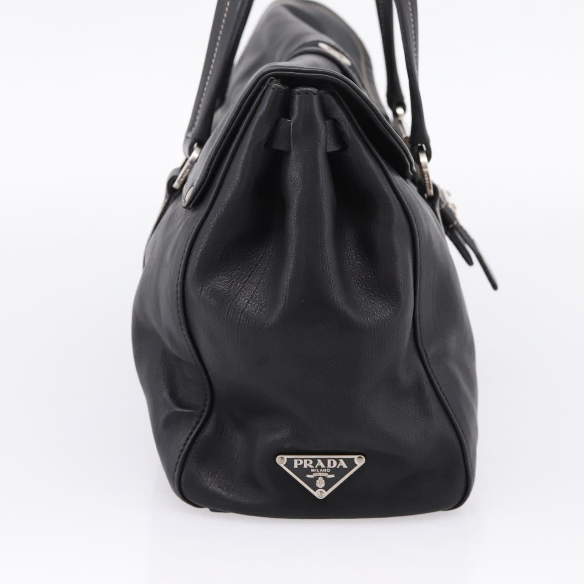 PRADA Shoulder Bag Leather Black Silver Auth 209900V
