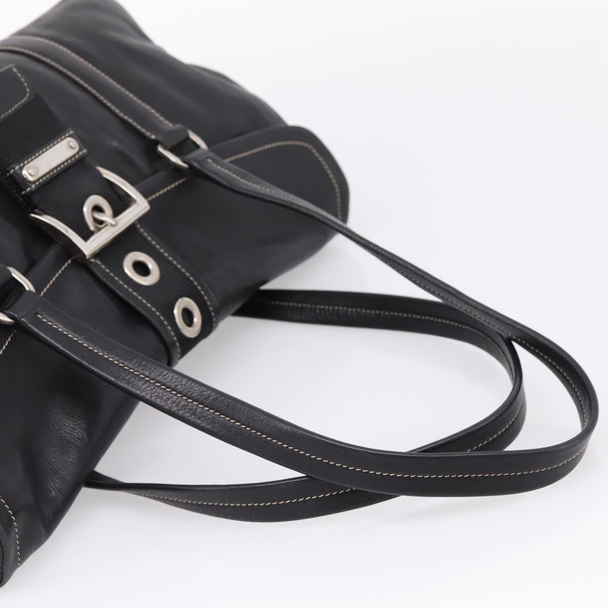 PRADA Shoulder Bag Leather Black Silver Auth 209900V