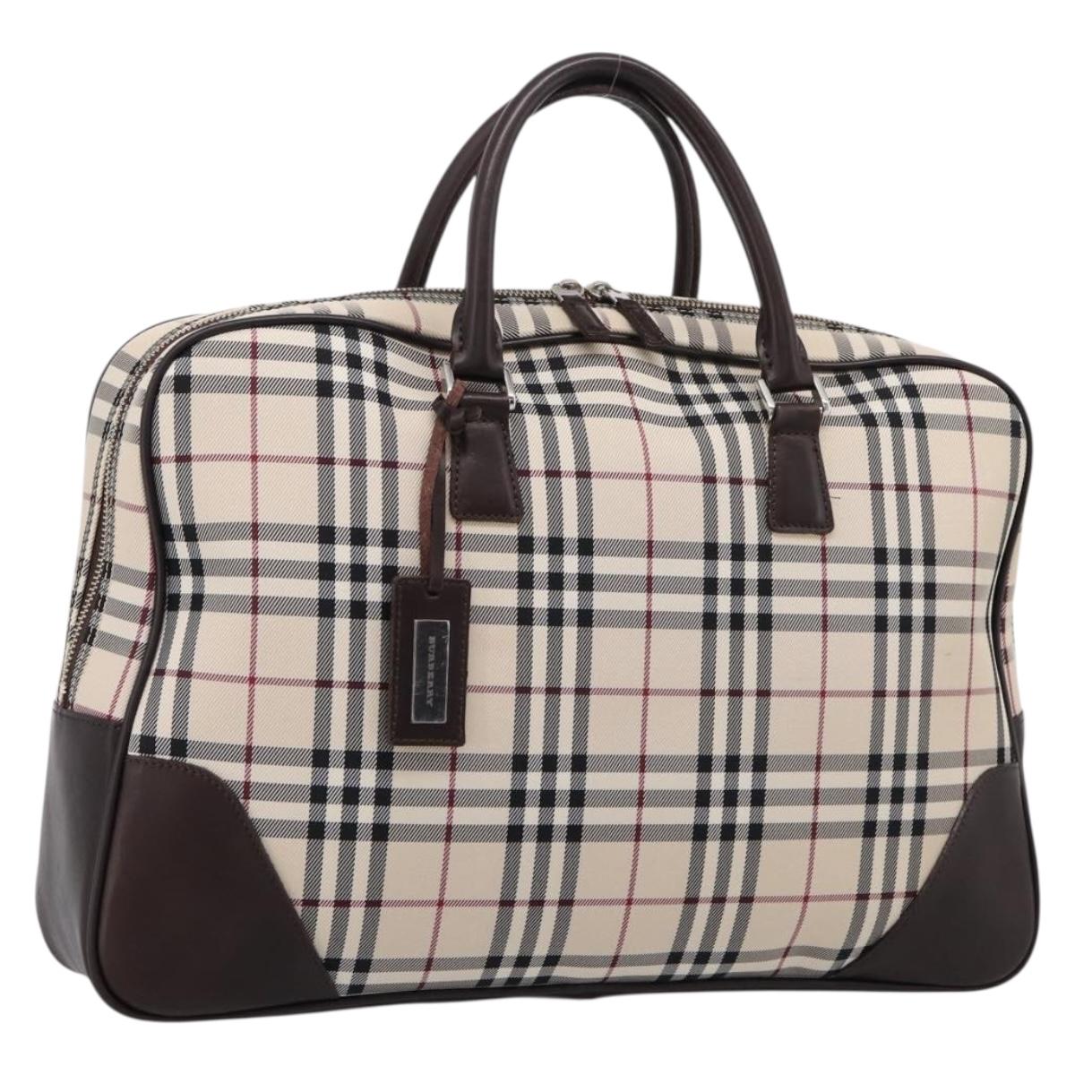 BURBRRRY Nova Check Boston Bag Nylon Beige Silver Auth 209909V