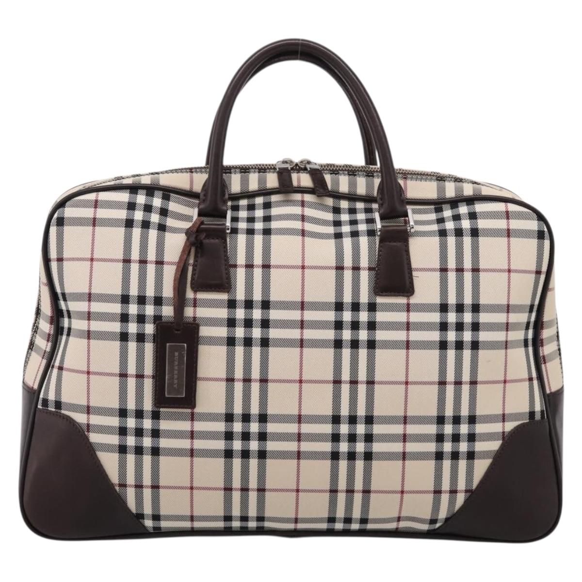 BURBRRRY Nova Check Boston Bag Nylon Beige Silver Auth 209909V