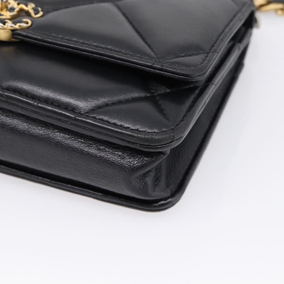 CHANEL Matelasse19 Chain Shoulder Bag Leather 2way Black Gold CC Auth 209912M
