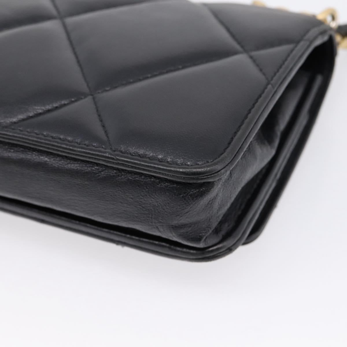 CHANEL Matelasse19 Chain Shoulder Bag Leather 2way Black Gold CC Auth 209912M
