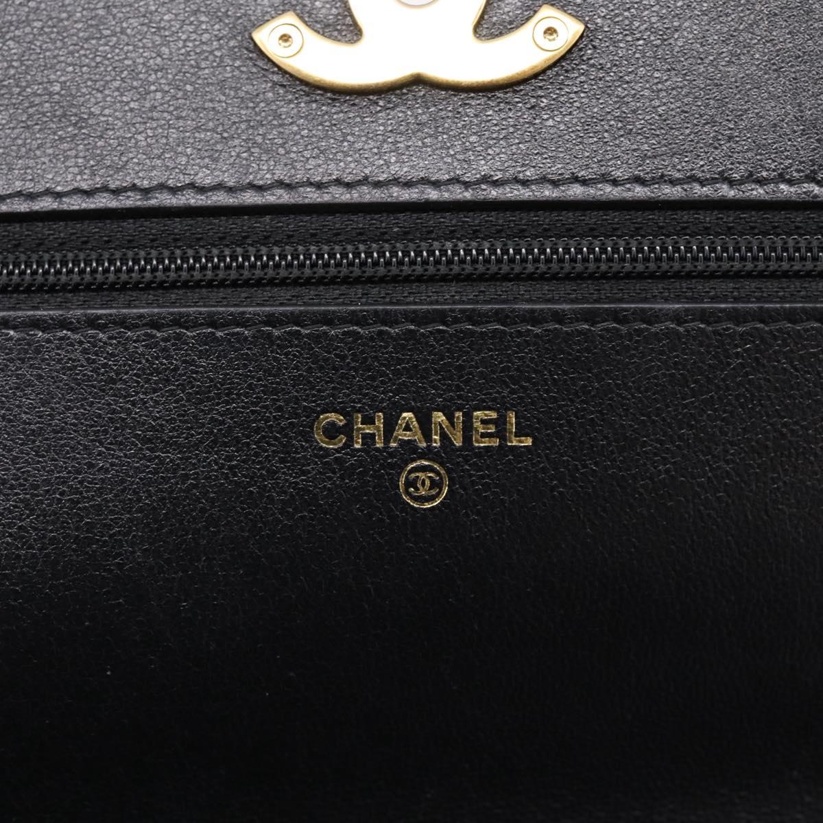 CHANEL Matelasse19 Chain Shoulder Bag Leather 2way Black Gold CC Auth 209912M
