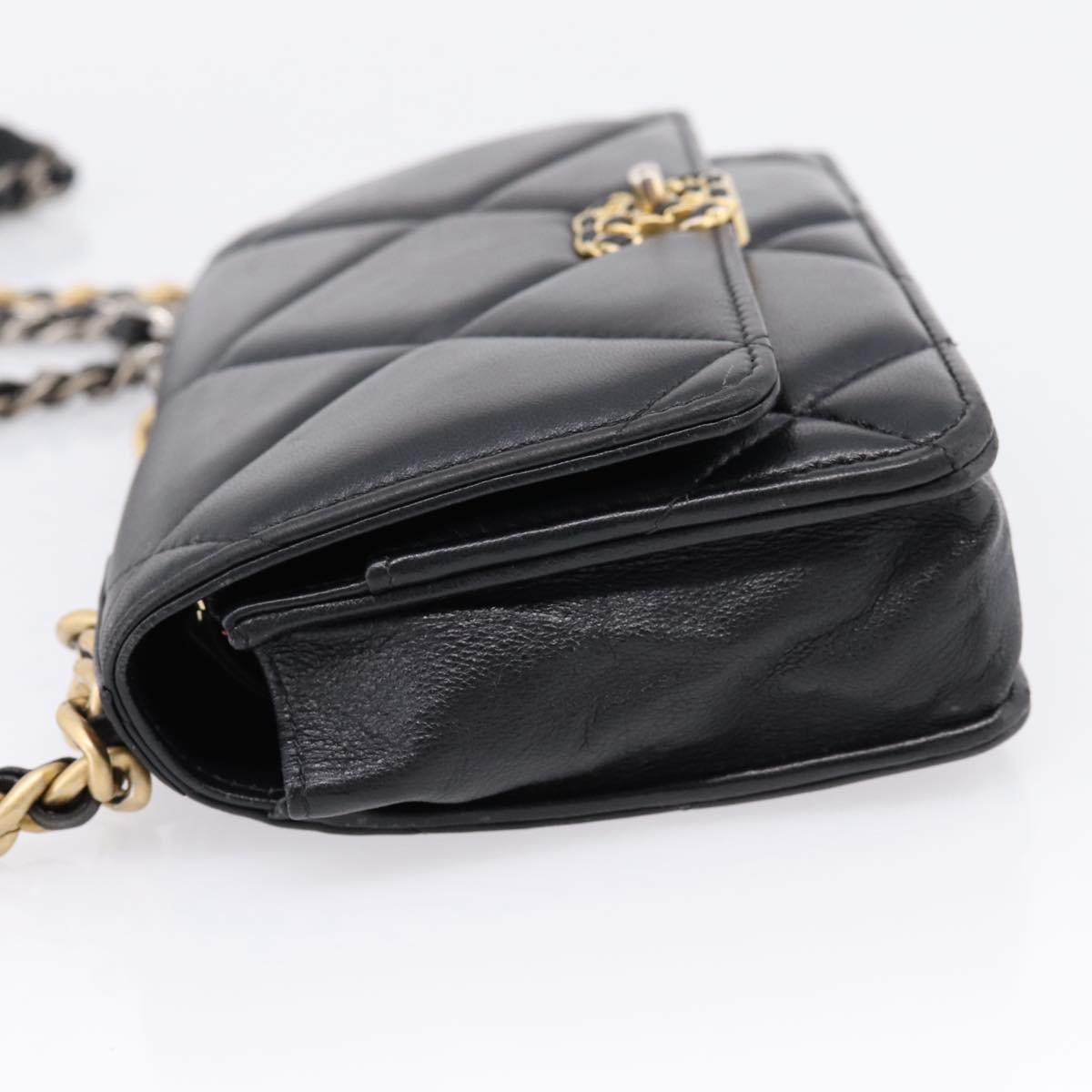 CHANEL Matelasse19 Chain Shoulder Bag Leather 2way Black Gold CC Auth 209912M