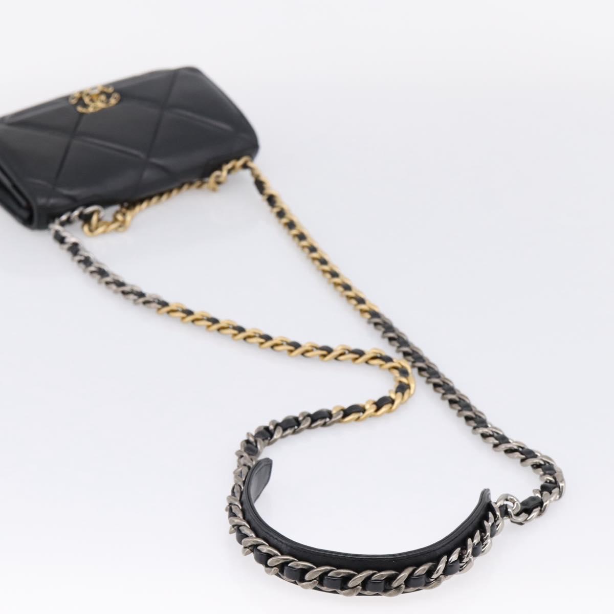 CHANEL Matelasse19 Chain Shoulder Bag Leather 2way Black Gold CC Auth 209912M