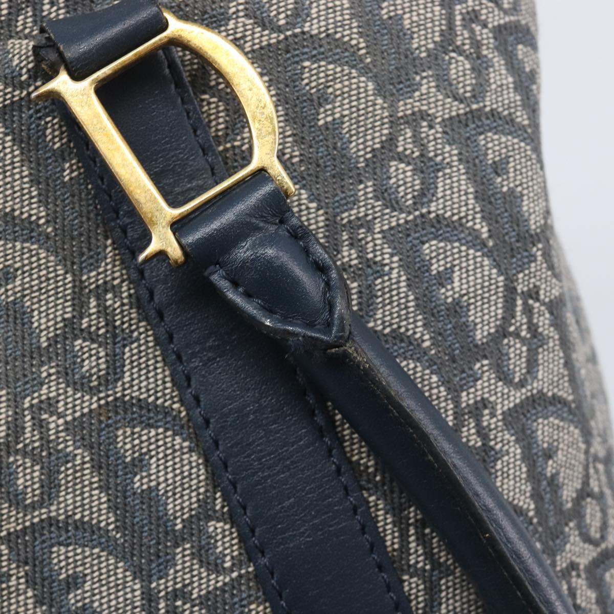 Christian Dior Trotter Canvas Tote Bag Navy Gold Auth 209916