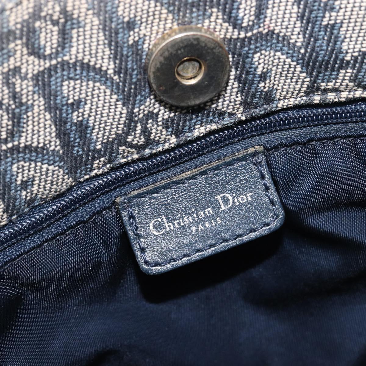 Christian Dior Trotter Canvas Tote Bag Navy Gold Auth 209916
