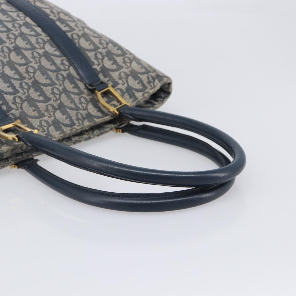 Christian Dior Trotter Canvas Tote Bag Navy Gold Auth 209916