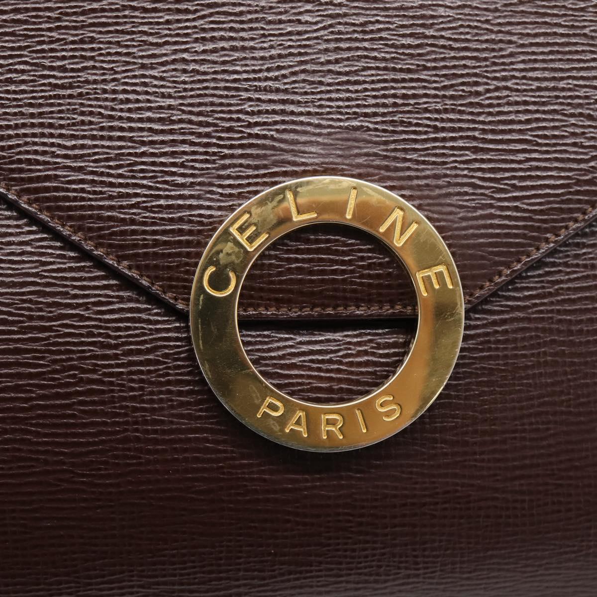 CELINE Circle Shoulder Bag Leather Brown Gold Auth 209917V