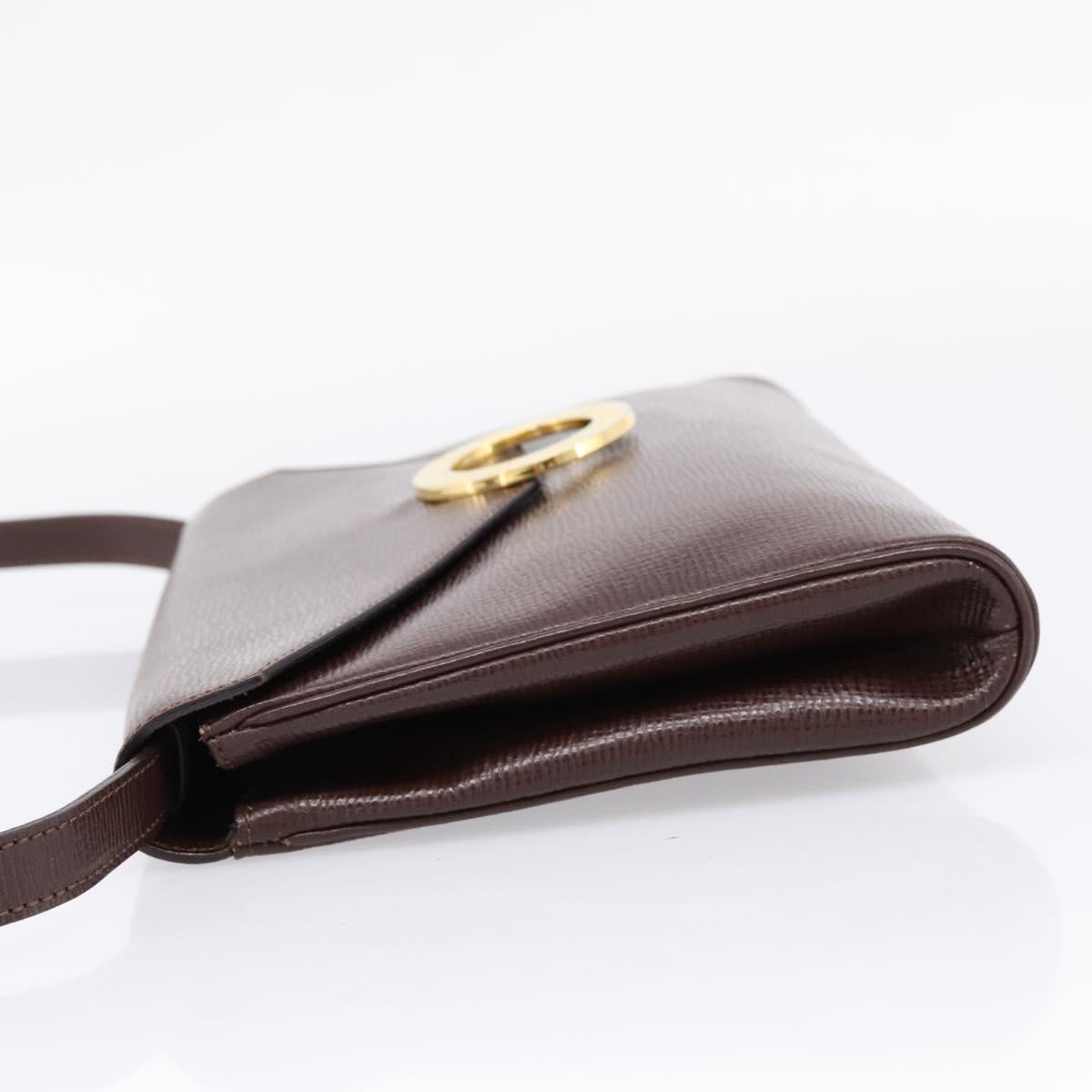 CELINE Circle Shoulder Bag Leather Brown Gold Auth 209917V