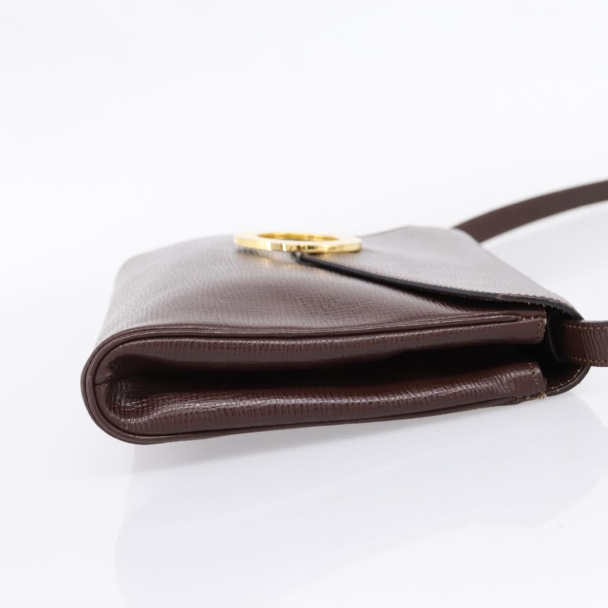 CELINE Circle Shoulder Bag Leather Brown Gold Auth 209917V