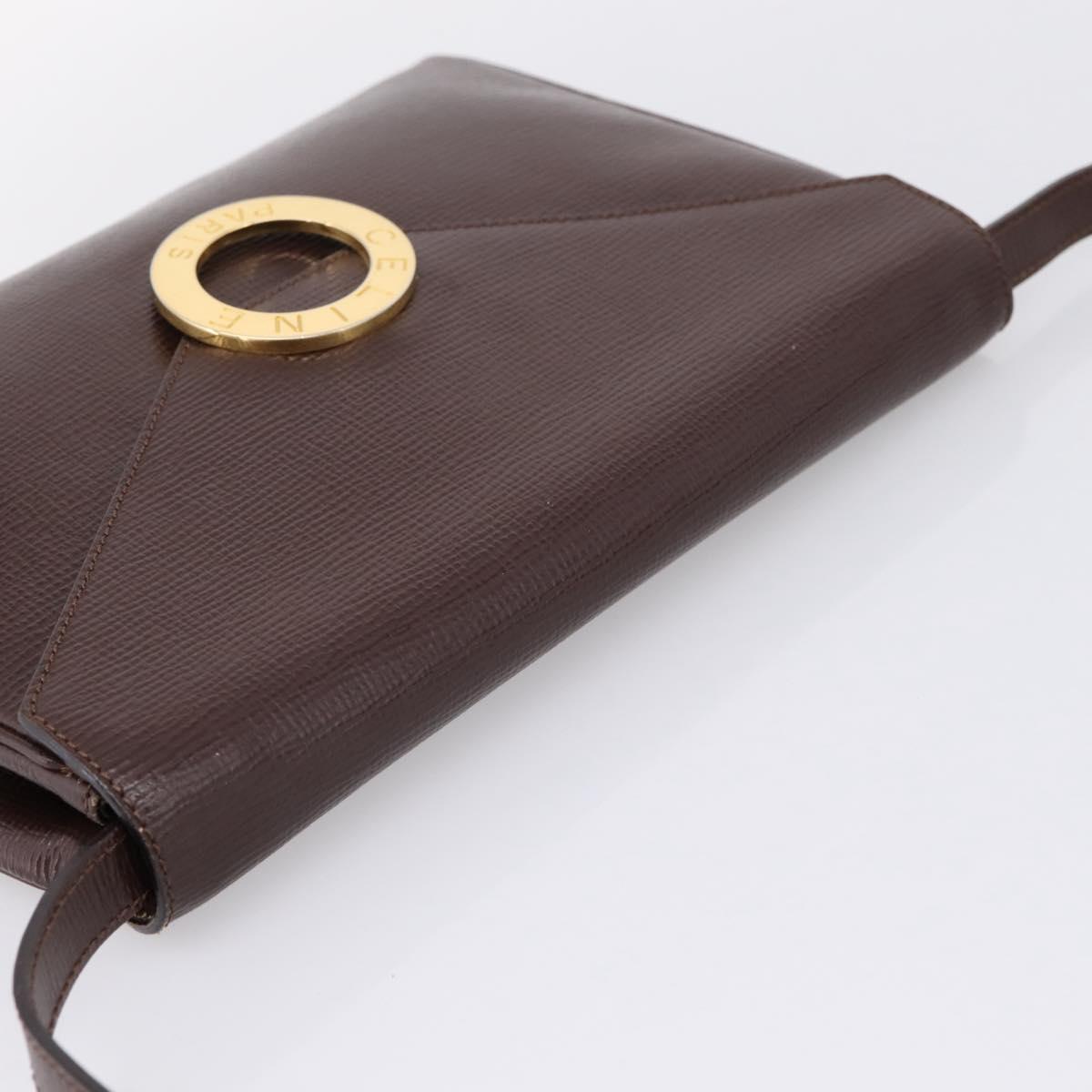 CELINE Circle Shoulder Bag Leather Brown Gold Auth 209917V