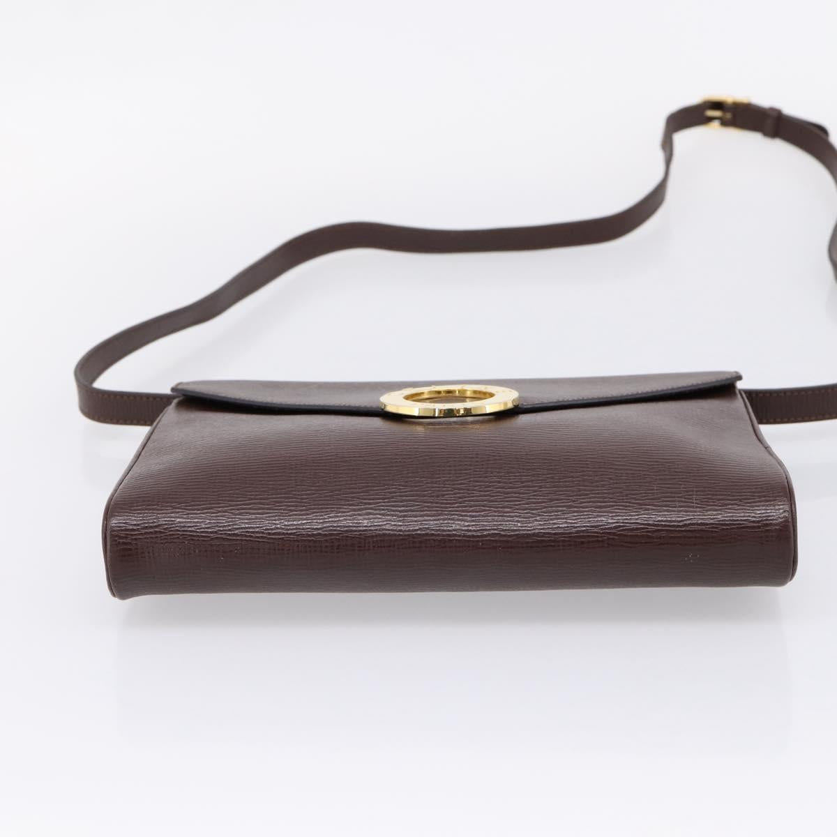 CELINE Circle Shoulder Bag Leather Brown Gold Auth 209917V