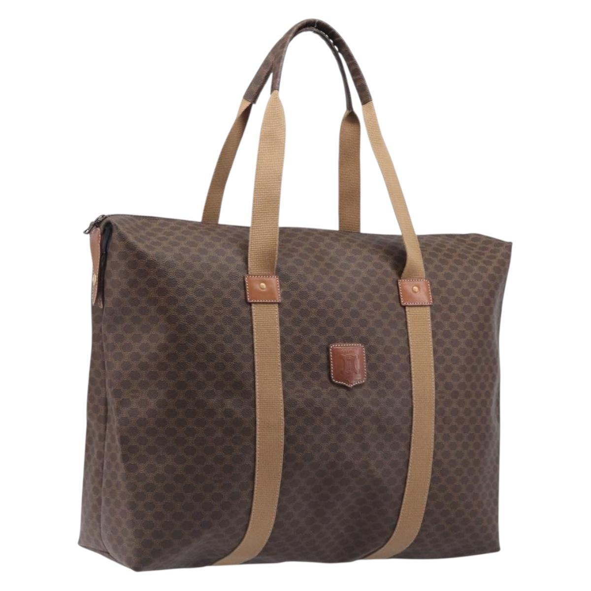 CELINE Macadam Canvas Tote Bag PVC Leather Brown Gold Auth 209918