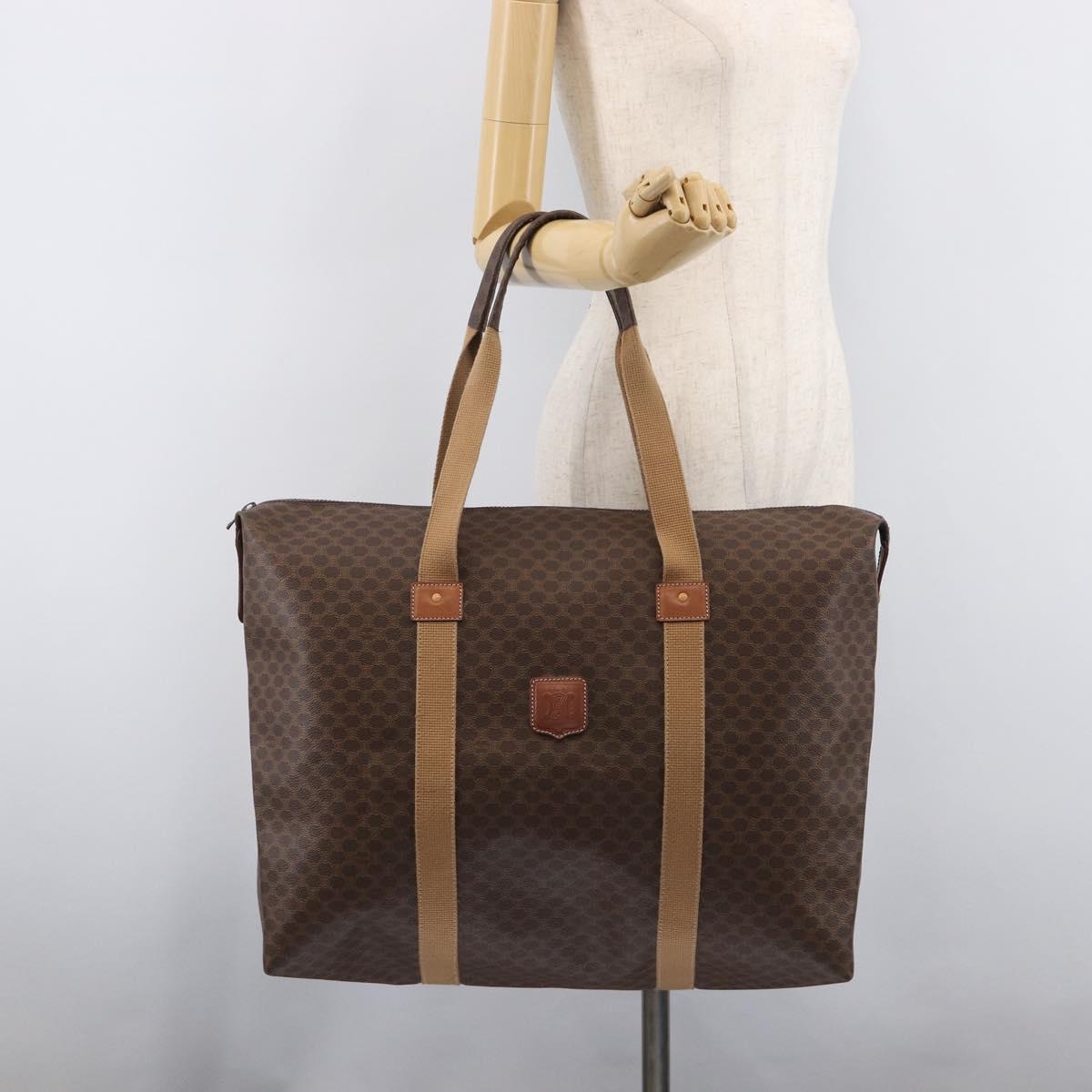 CELINE Macadam Canvas Tote Bag PVC Leather Brown Gold Auth 209918