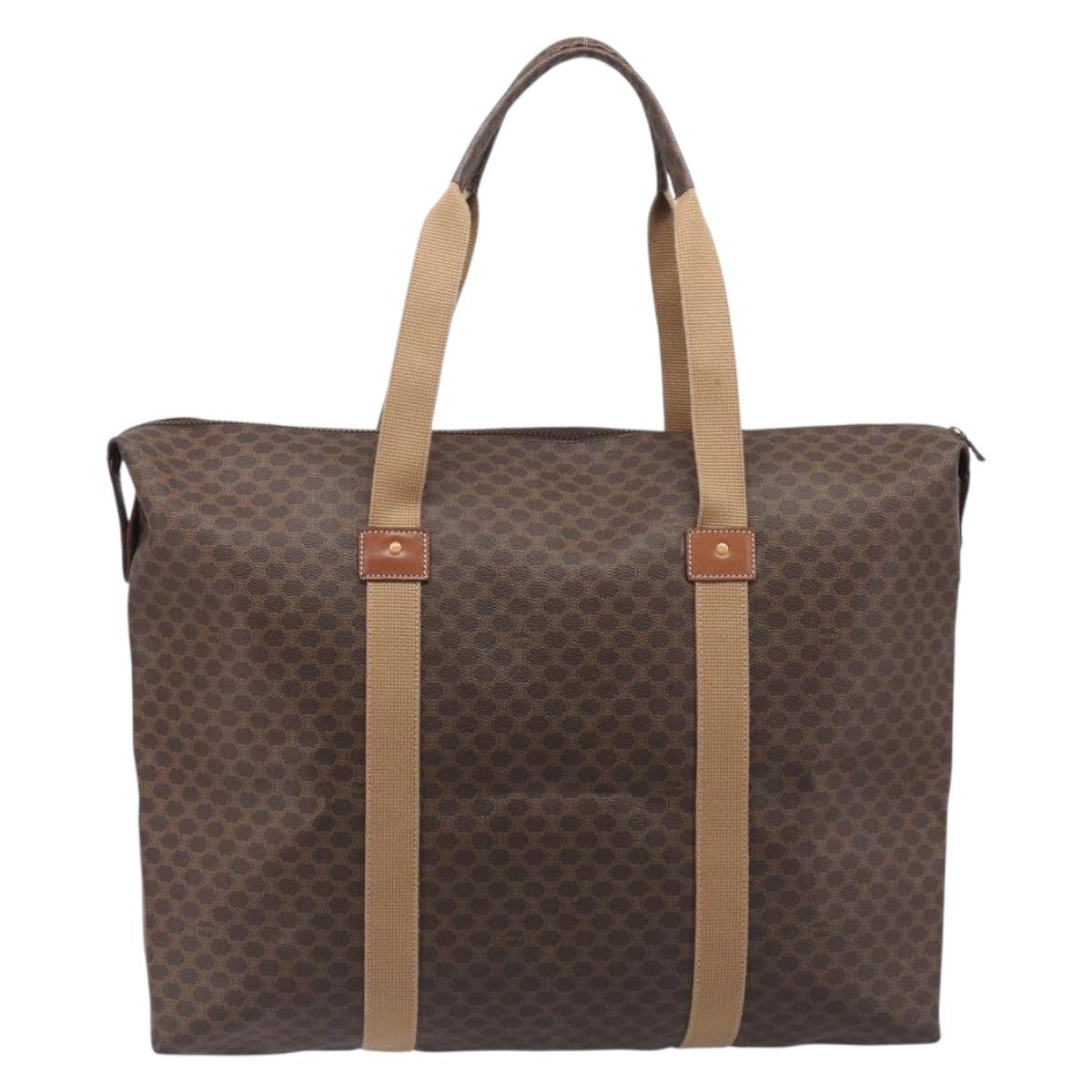 CELINE Macadam Canvas Tote Bag PVC Leather Brown Gold Auth 209918