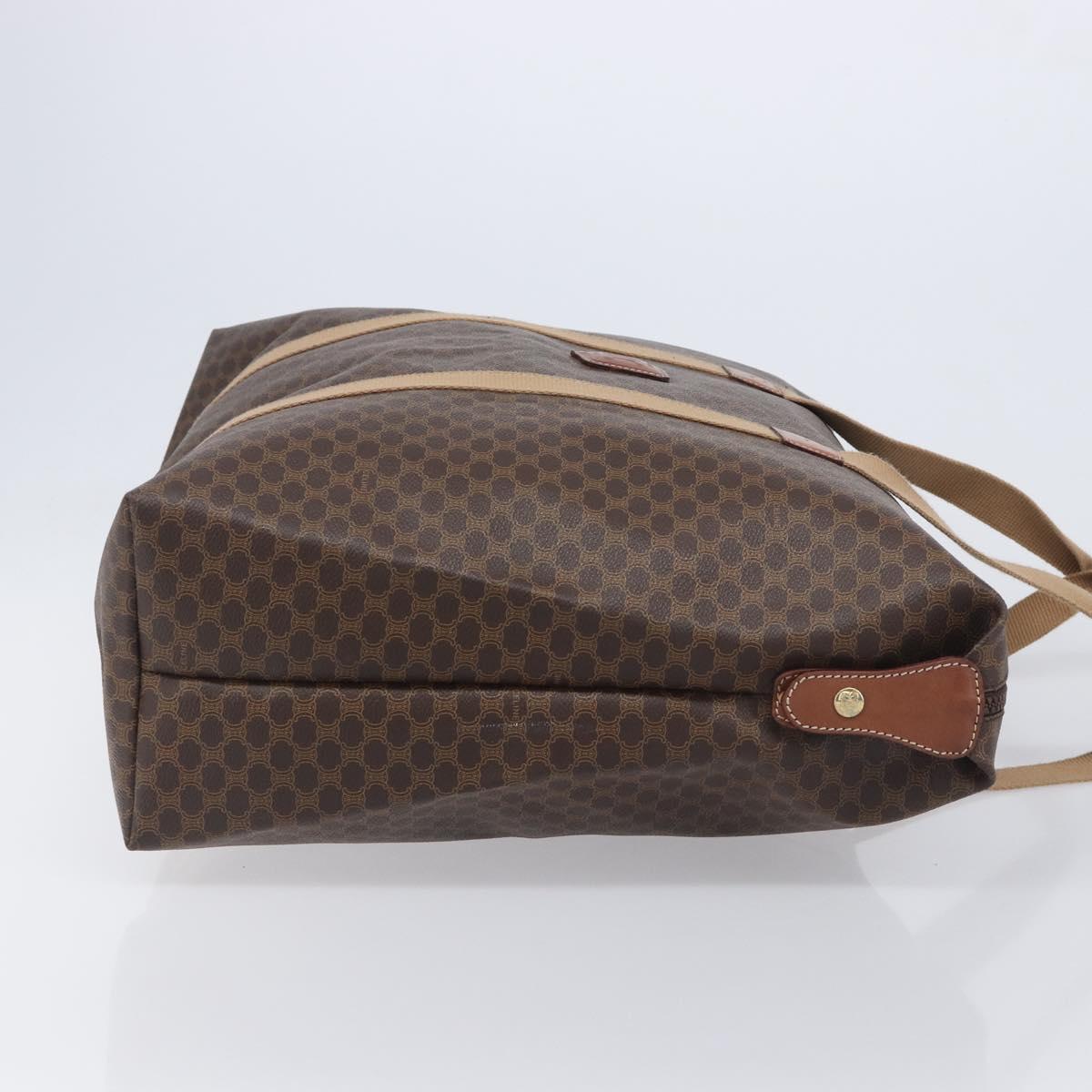 CELINE Macadam Canvas Tote Bag PVC Leather Brown Gold Auth 209918