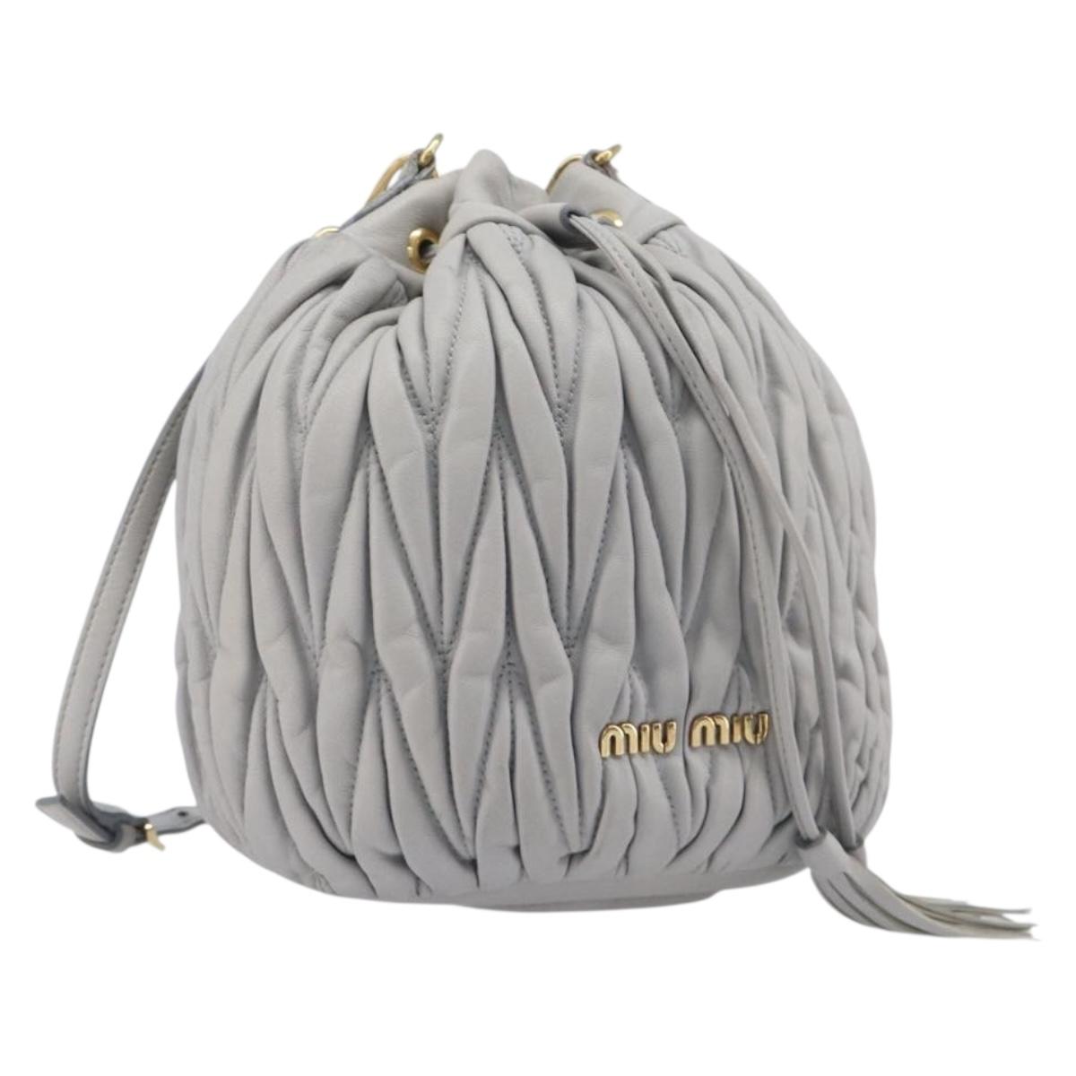 Miu Miu Matelasse Shoulder Bag Leather Gray Gold Auth 209919V