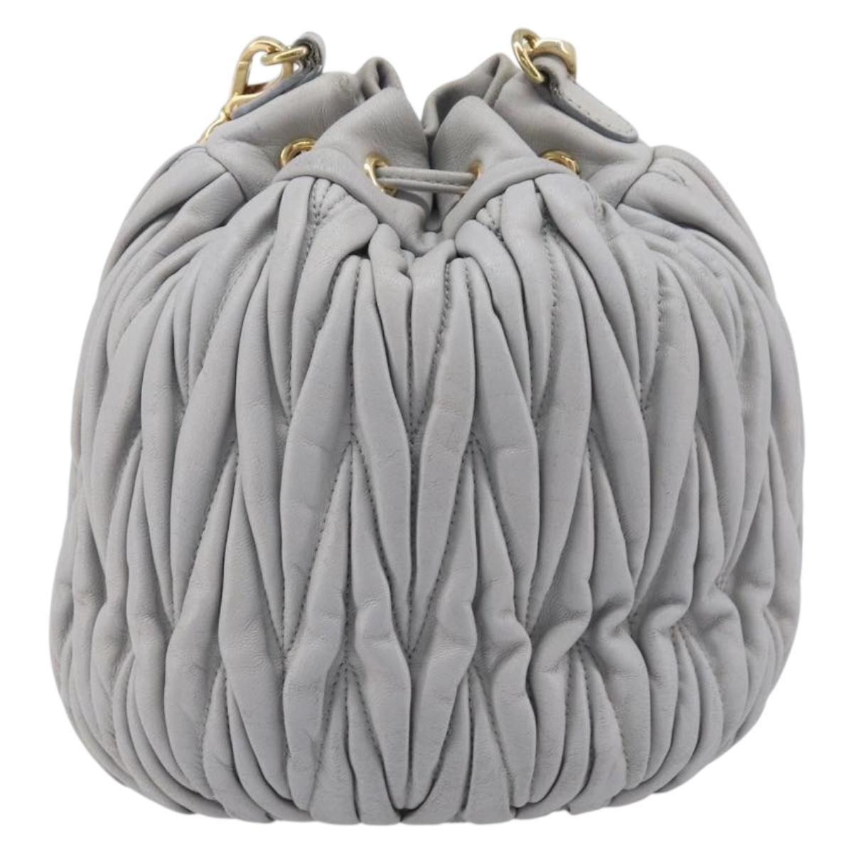 Miu Miu Matelasse Shoulder Bag Leather Gray Gold Auth 209919V