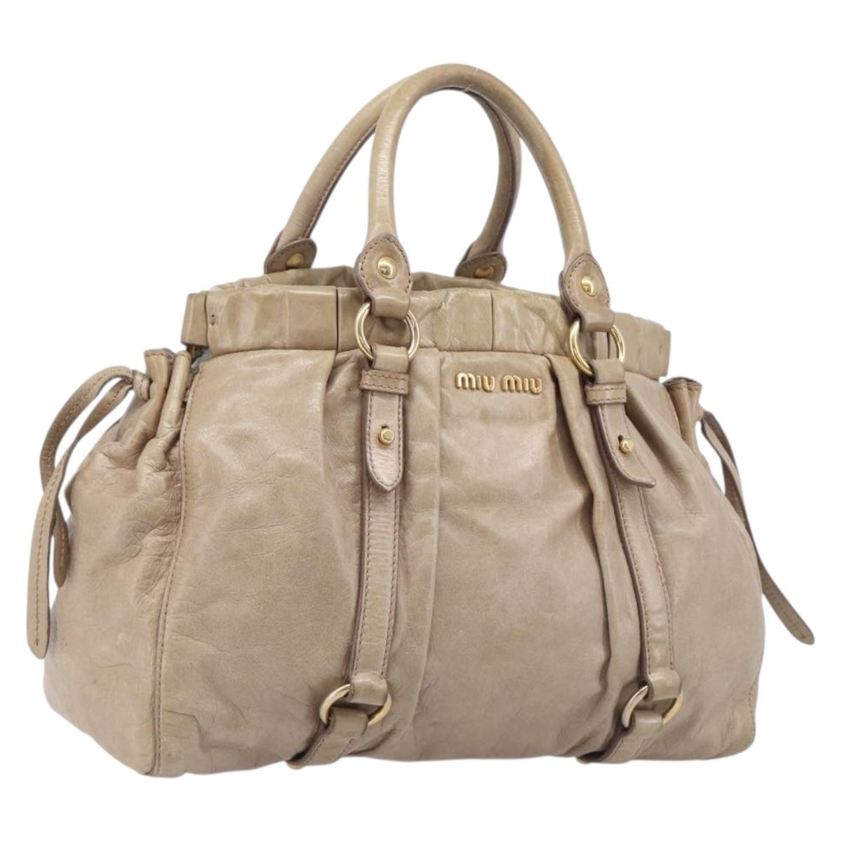 Miu Miu Hand Bag Vitellolux 2way Beige Gold Auth 209920A