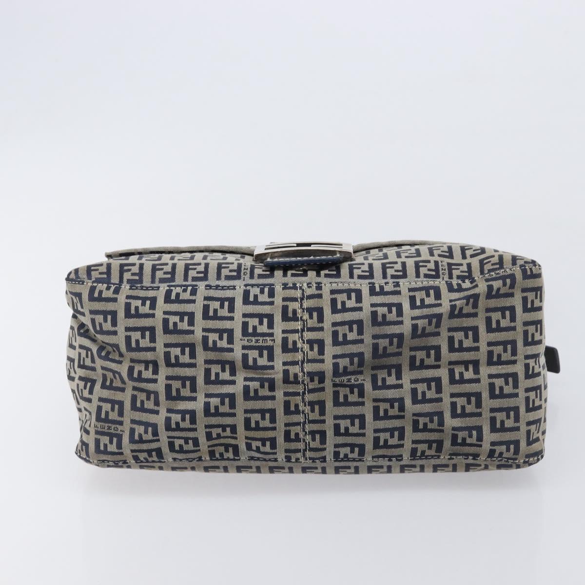 FENDI Zucchino Canvas Mamma Baguette Shoulder Bag Navy Silver 26325 Auth 209921V