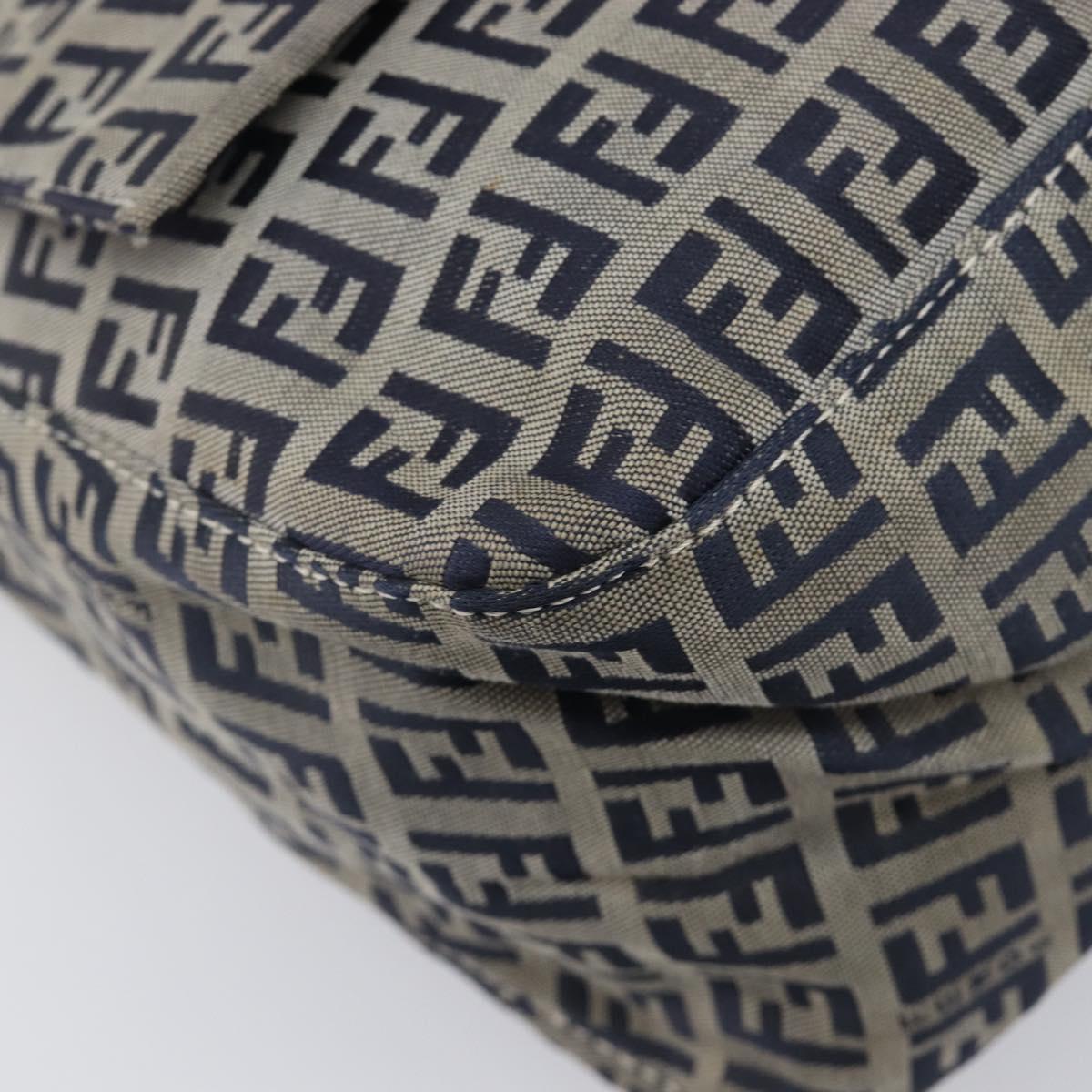 FENDI Zucchino Canvas Mamma Baguette Shoulder Bag Navy Silver 26325 Auth 209921V