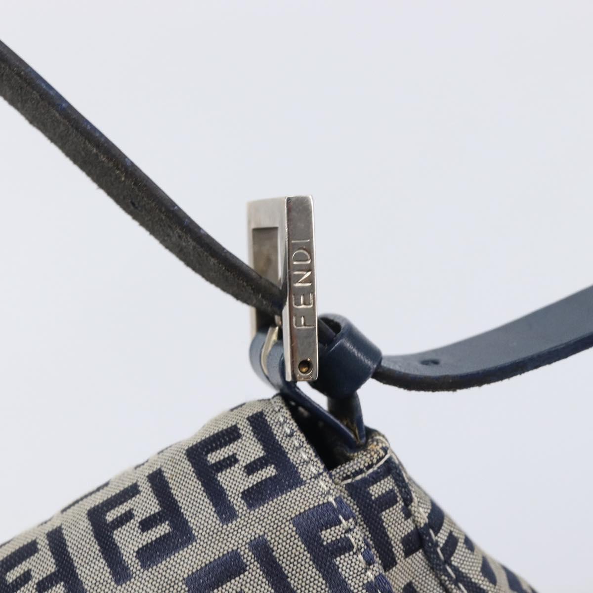 FENDI Zucchino Canvas Mamma Baguette Shoulder Bag Navy Silver 26325 Auth 209921V