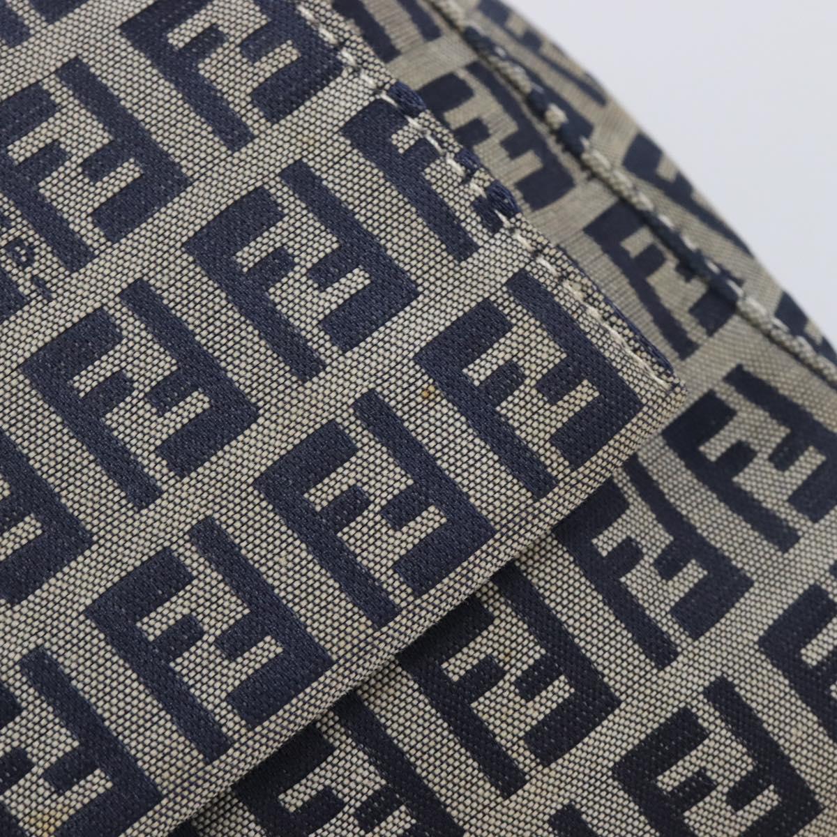 FENDI Zucchino Canvas Mamma Baguette Shoulder Bag Navy Silver 26325 Auth 209921V