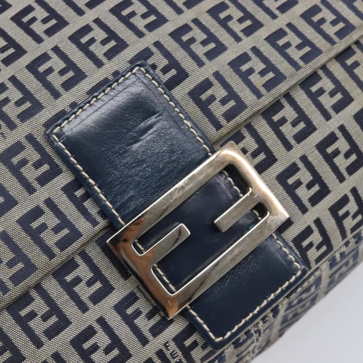FENDI Zucchino Canvas Mamma Baguette Shoulder Bag Navy Silver 26325 Auth 209921V