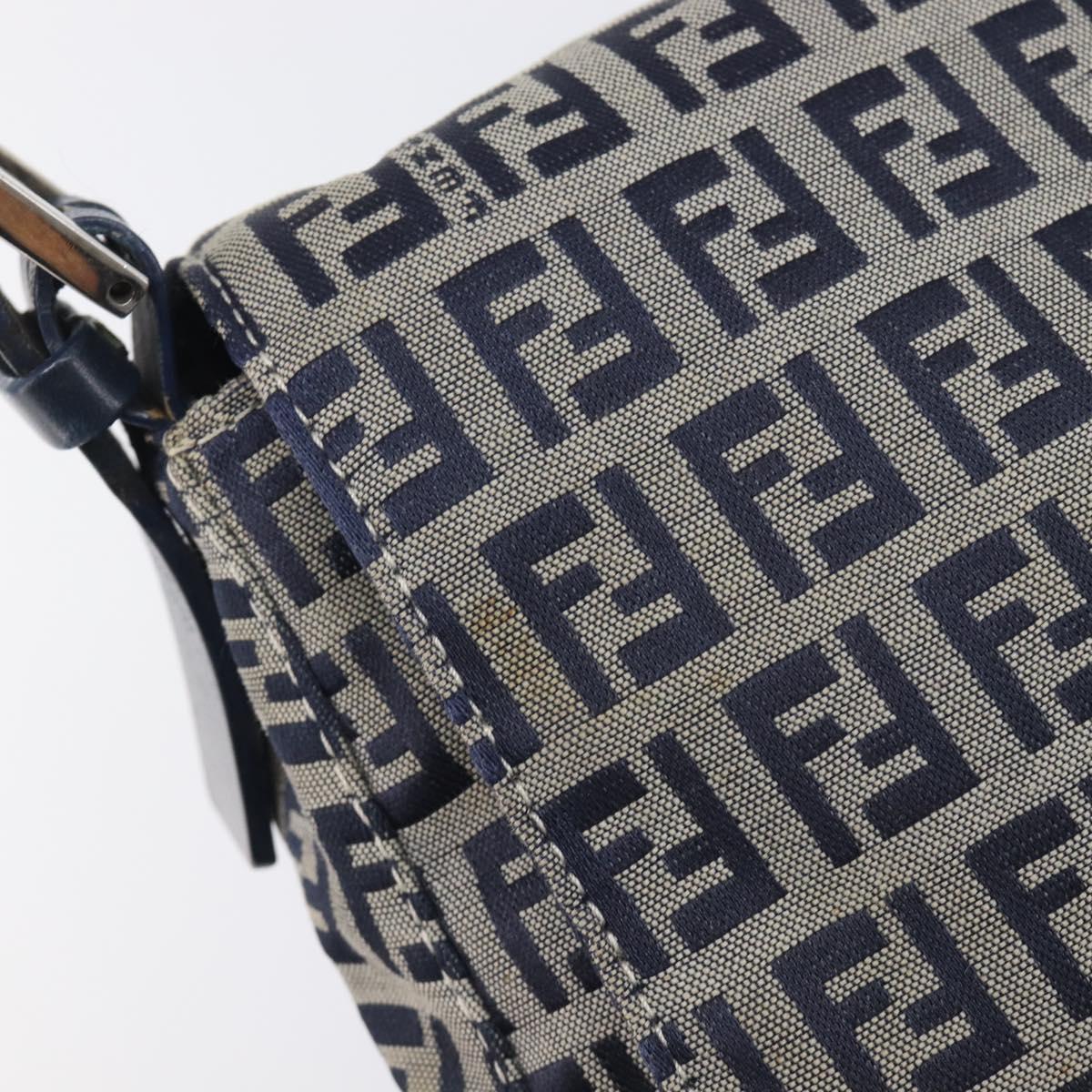 FENDI Zucchino Canvas Mamma Baguette Shoulder Bag Navy Silver 26325 Auth 209921V