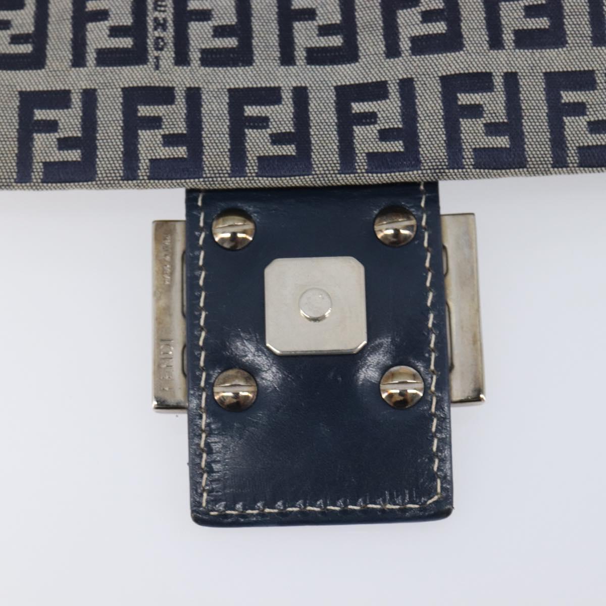 FENDI Zucchino Canvas Mamma Baguette Shoulder Bag Navy Silver 26325 Auth 209921V