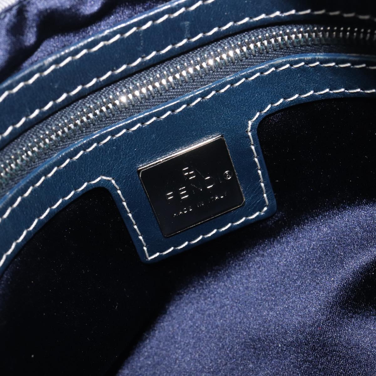 FENDI Zucchino Canvas Mamma Baguette Shoulder Bag Navy Silver 26325 Auth 209921V