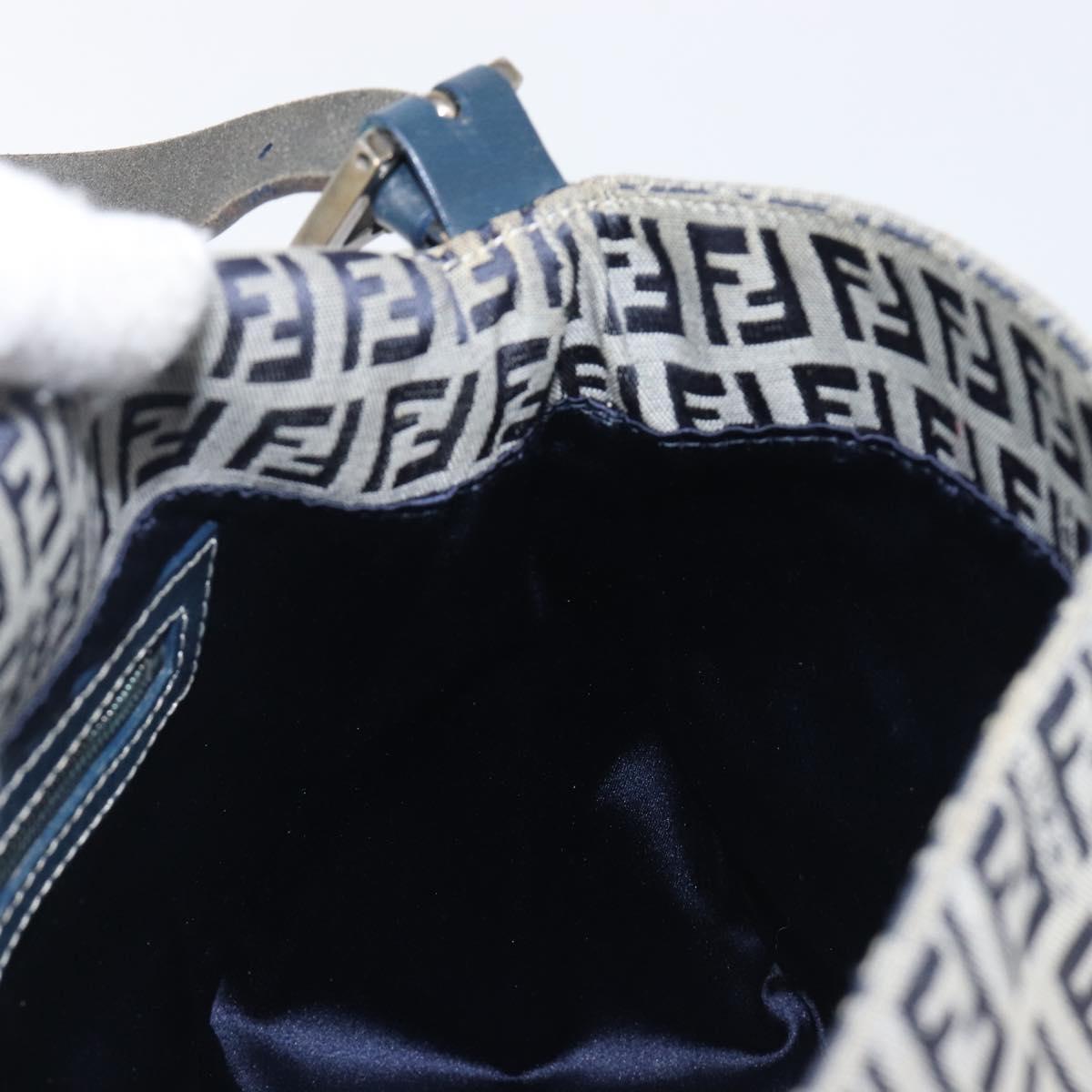 FENDI Zucchino Canvas Mamma Baguette Shoulder Bag Navy Silver 26325 Auth 209921V