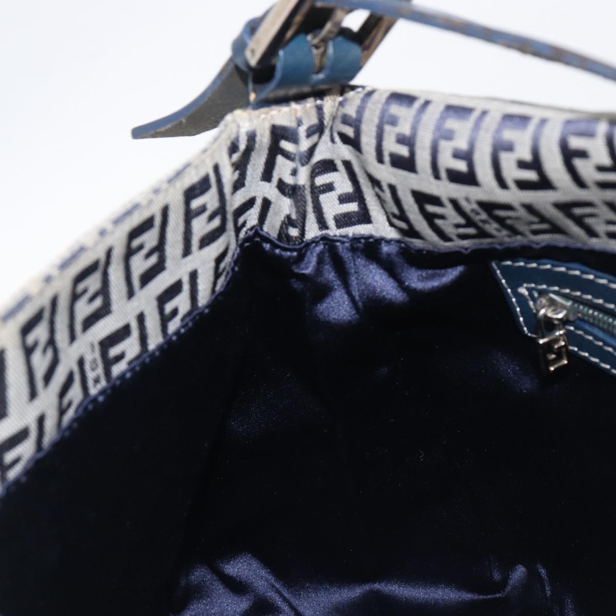 FENDI Zucchino Canvas Mamma Baguette Shoulder Bag Navy Silver 26325 Auth 209921V