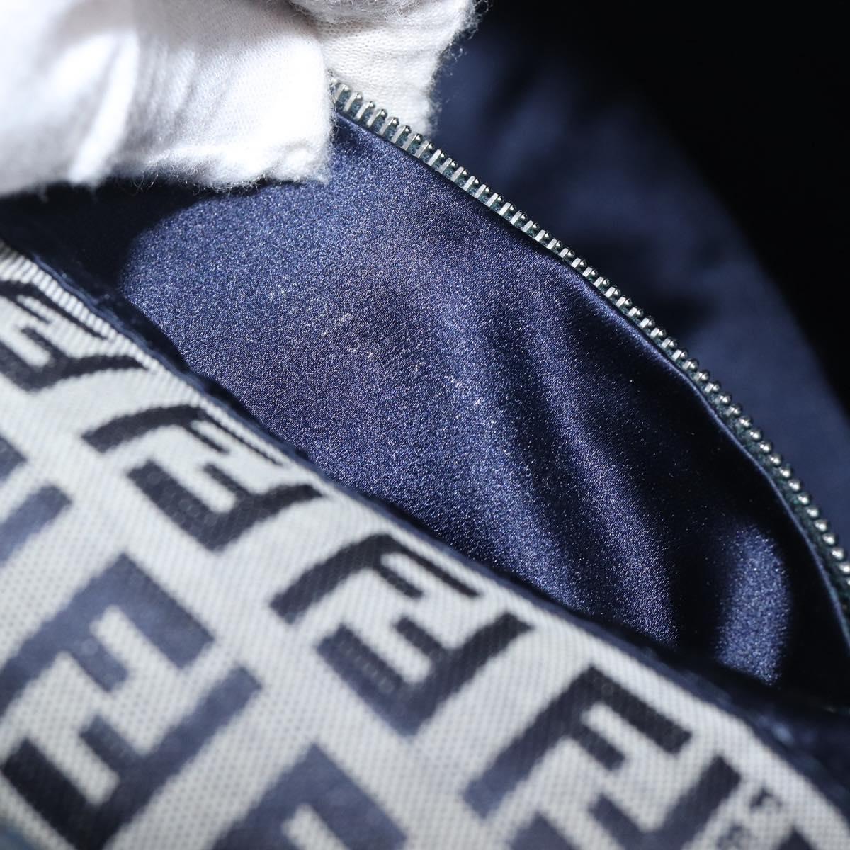 FENDI Zucchino Canvas Mamma Baguette Shoulder Bag Navy Silver 26325 Auth 209921V