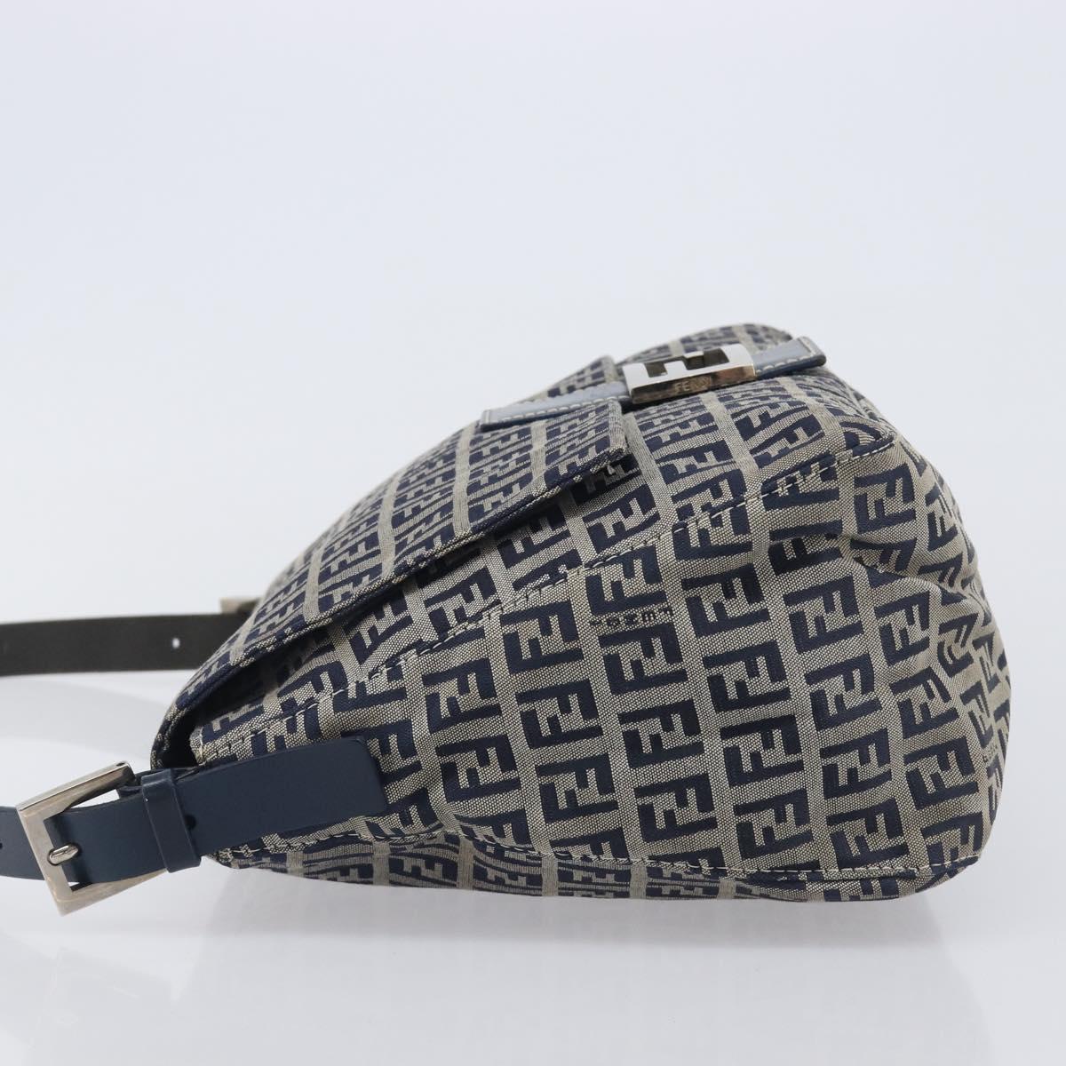 FENDI Zucchino Canvas Mamma Baguette Shoulder Bag Navy Silver 26325 Auth 209921V