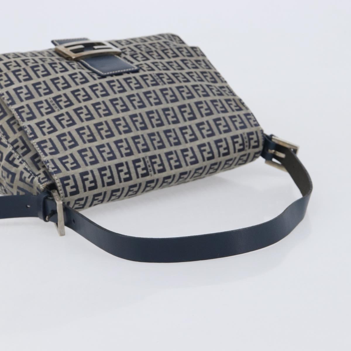 FENDI Zucchino Canvas Mamma Baguette Shoulder Bag Navy Silver 26325 Auth 209921V