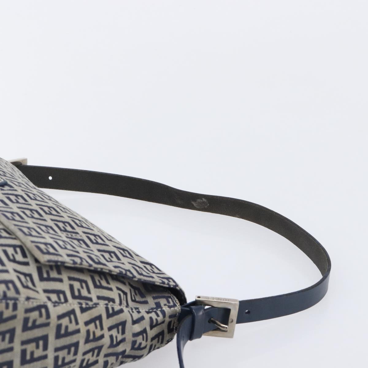 FENDI Zucchino Canvas Mamma Baguette Shoulder Bag Navy Silver 26325 Auth 209921V