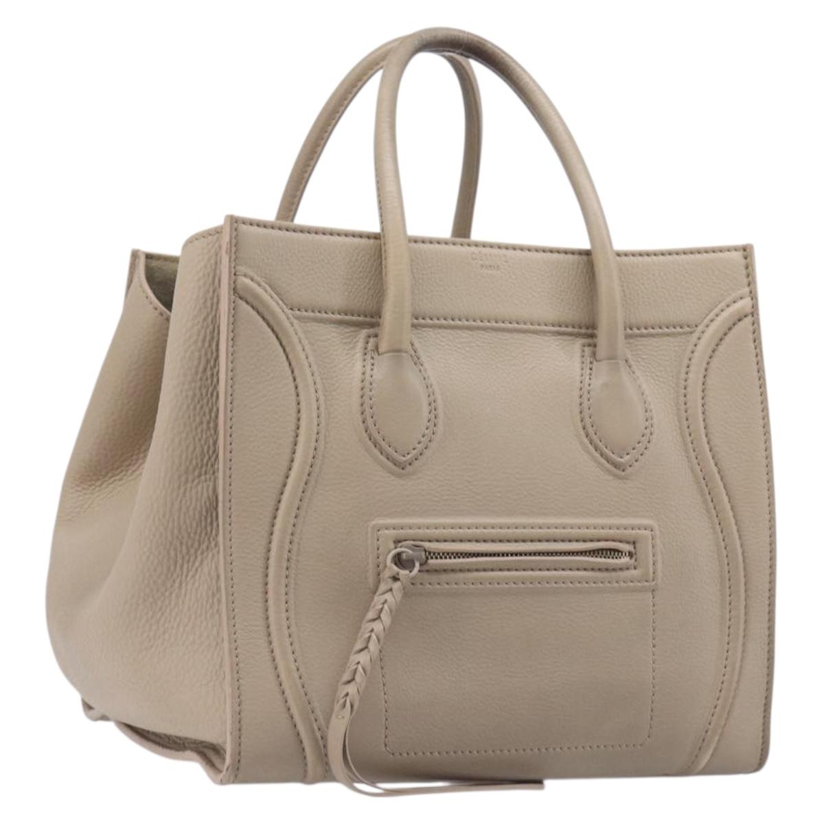 CELINE Luggage Phantom Hand Bag Leather Beige Gold Auth 209927A