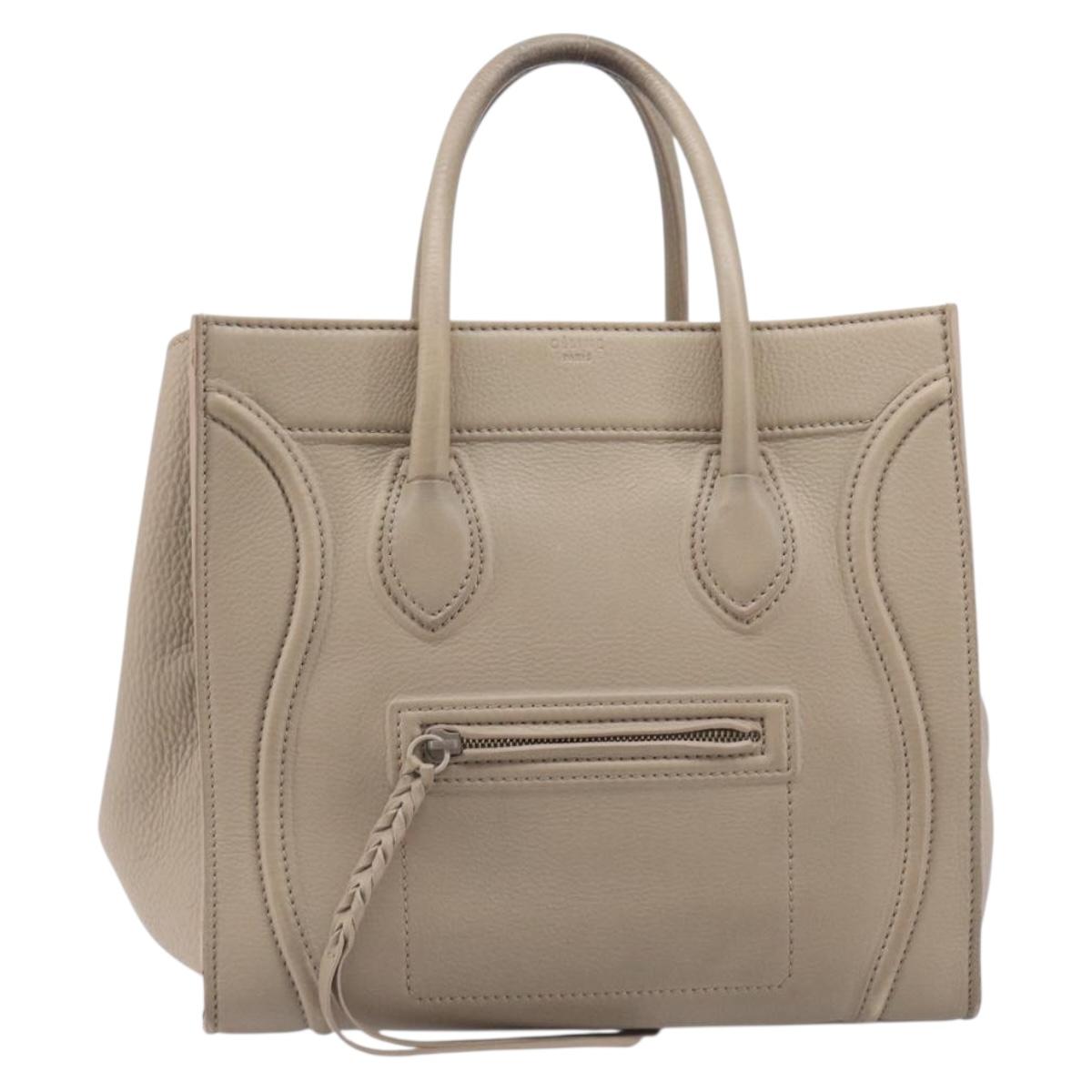CELINE Luggage Phantom Hand Bag Leather Beige Gold Auth 209927A