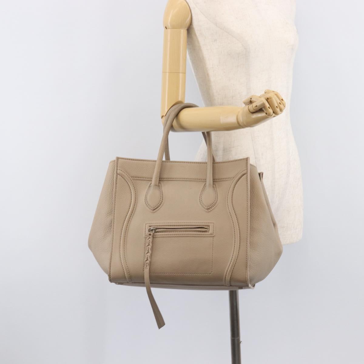 CELINE Luggage Phantom Hand Bag Leather Beige Gold Auth 209927A