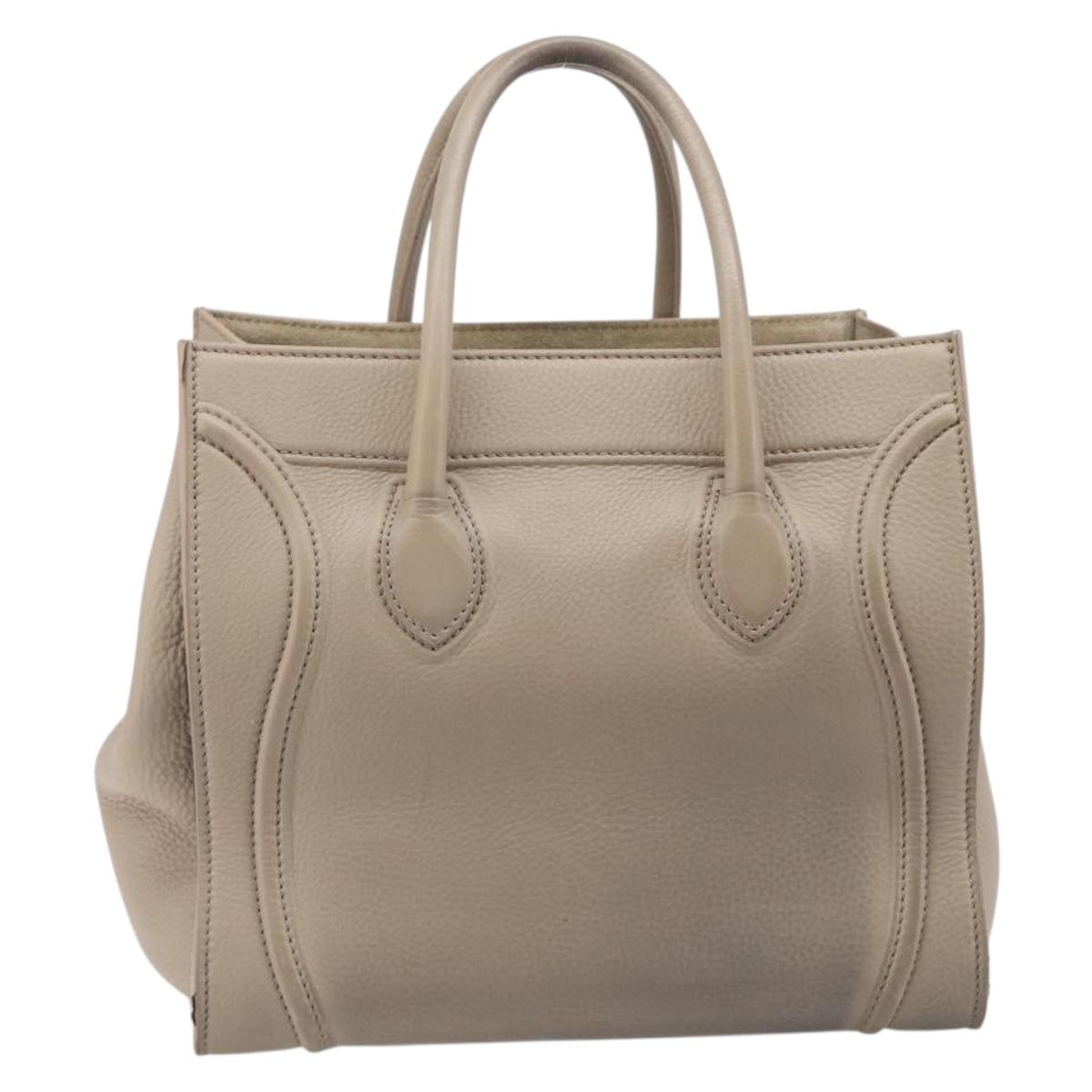 CELINE Luggage Phantom Hand Bag Leather Beige Gold Auth 209927A
