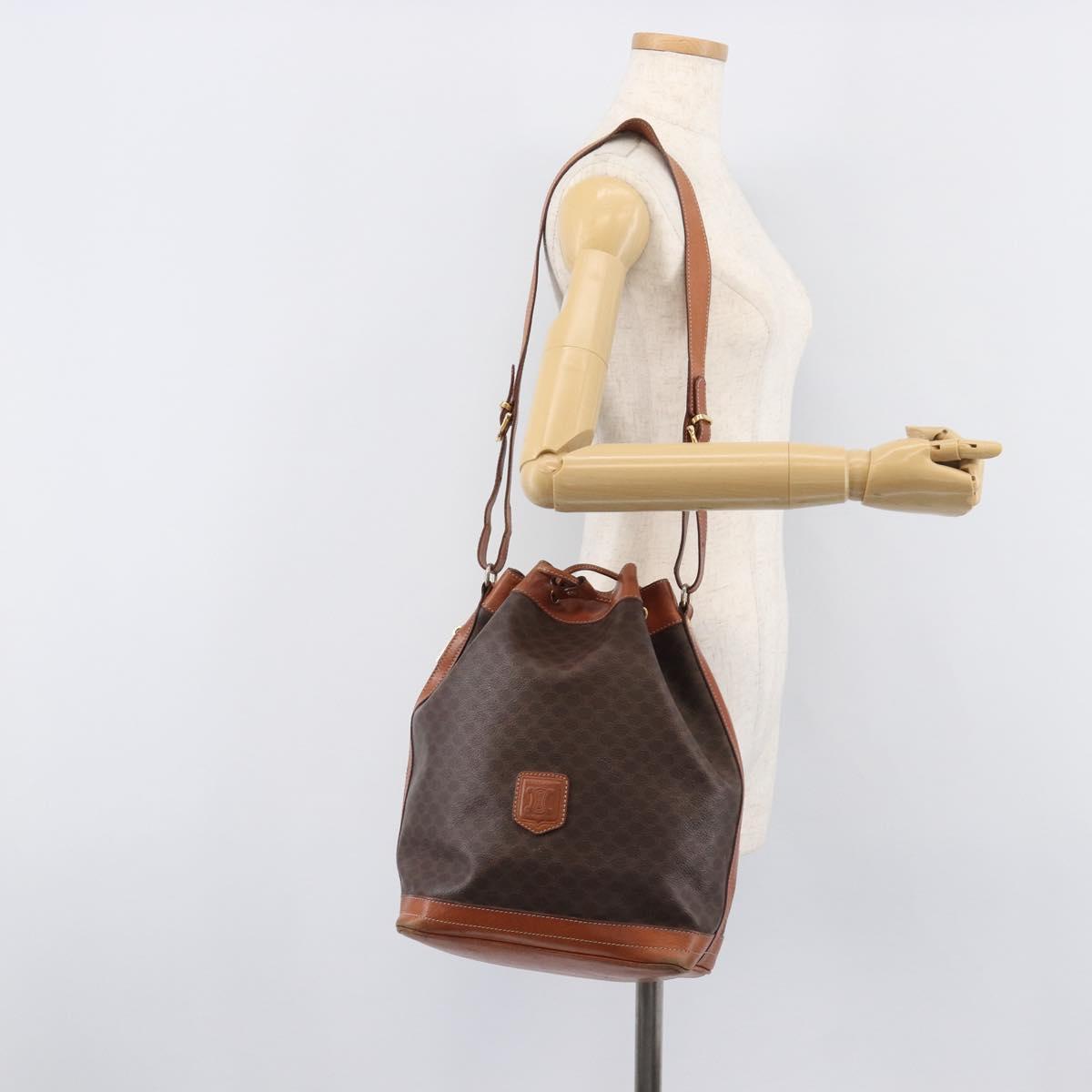 CELINE Macadam Canvas Shoulder Bag PVC Leather Brown Gold Auth 209928