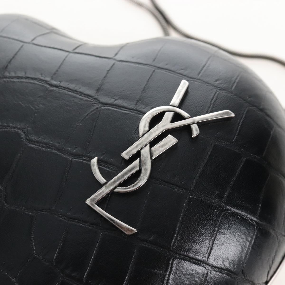 Saint Laurent Chain Love Box Shoulder Bag Leather Black Silver Auth 209941M