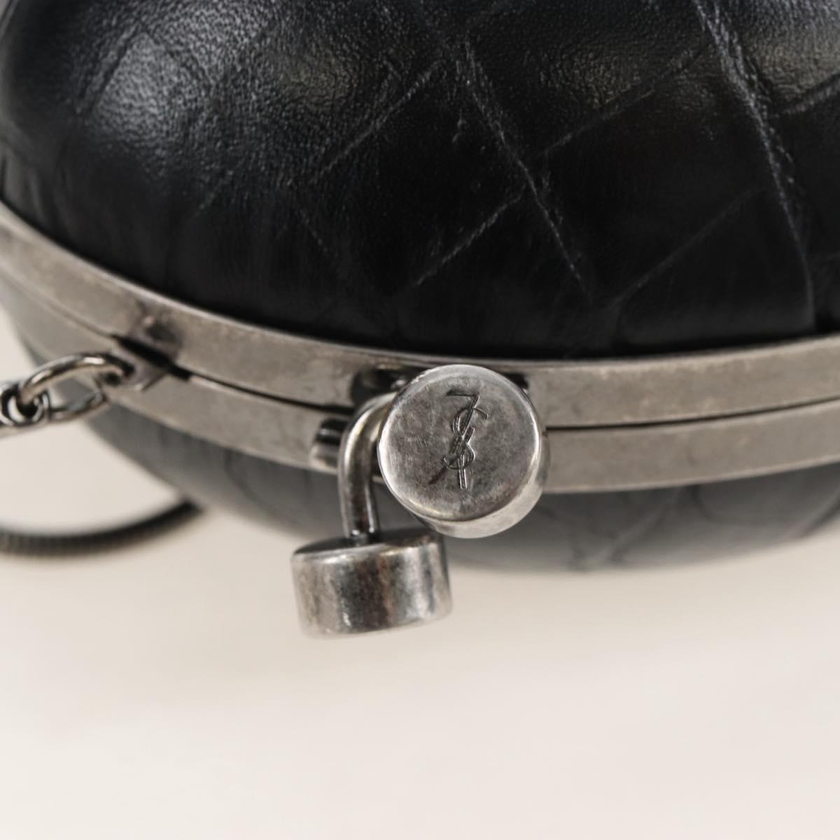 Saint Laurent Chain Love Box Shoulder Bag Leather Black Silver Auth 209941M